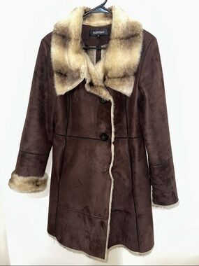 Ellen Tracy Faux Shearling Faux Fur Women’s Dark Brown Coat Size M